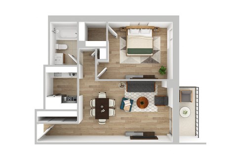 Floor plan for 1 bed, 1 bath, 598 sqft